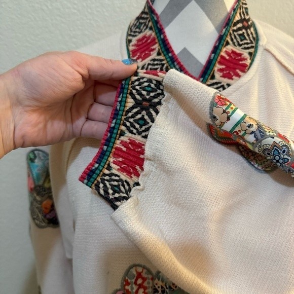 NWT Johnny Was Biya Glinda Cream Appliqué Quilt Mock Collar Duster Jacket S - Picture 7 of 17